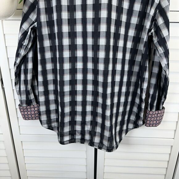 Robert Graham Miss Rumba Black Check Plaid Flip Contrast Cuff Shirt Size XL - Picture 8 of 11